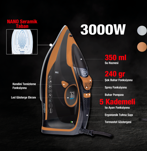 Fantom Forza IR 3000 Buharlı Ütü Açık Gri - 10