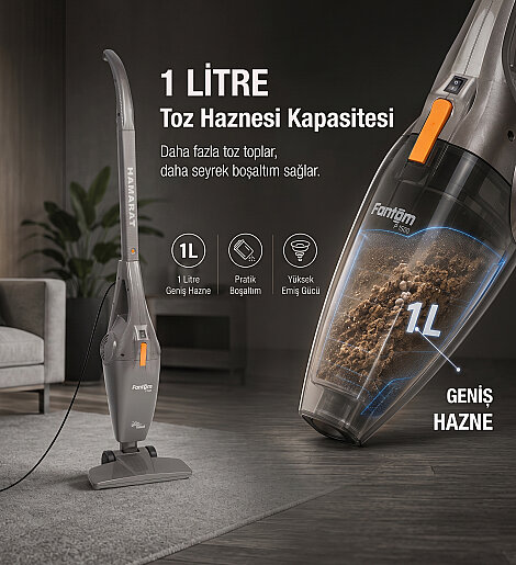 Fantom Hamarat P 1500 Toz Torbasız Dikey Süpürge Antrasit - 10