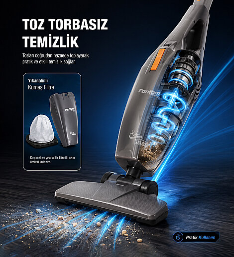 Fantom Hamarat P 1500 Toz Torbasız Dikey Süpürge Antrasit - 7
