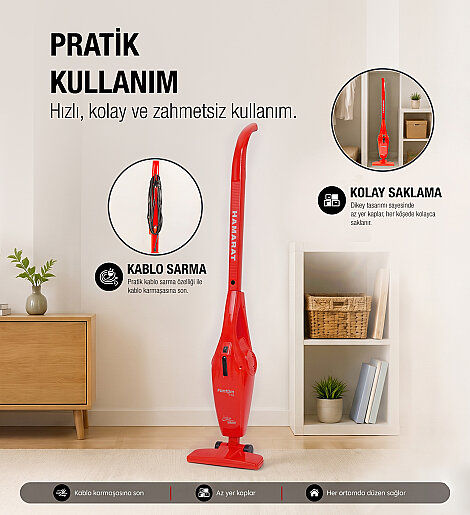 Fantom Hamarat P 1500 Toz Torbasız Dikey Süpürge Kırmızı - 12