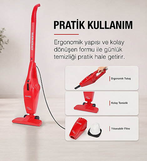Fantom Hamarat P 1500 Toz Torbasız Dikey Süpürge Kırmızı - 6