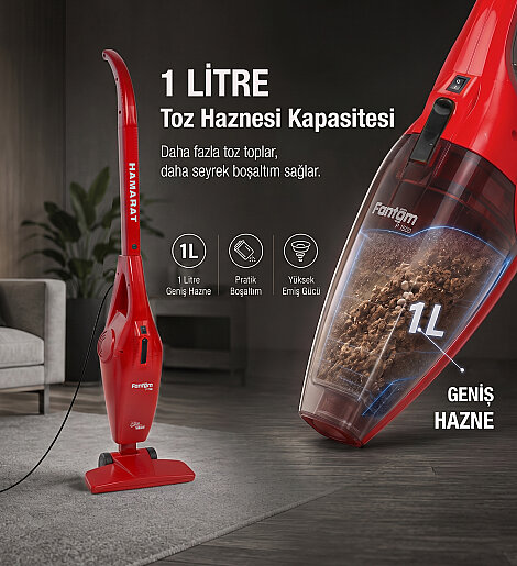 Fantom Hamarat P 1500 Toz Torbasız Dikey Süpürge Kırmızı - 10