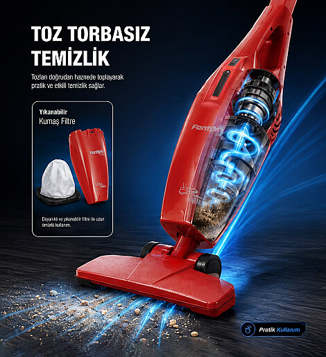 Fantom Hamarat P 1500 Toz Torbasız Dikey Süpürge Kırmızı - 7