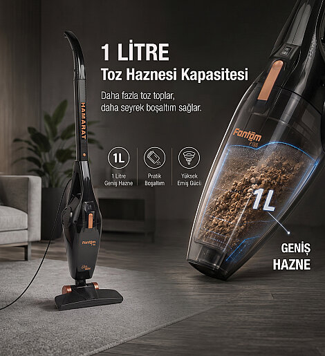 Fantom Hamarat P 1500 Toz Torbasız Dikey Süpürge Siyah - 10