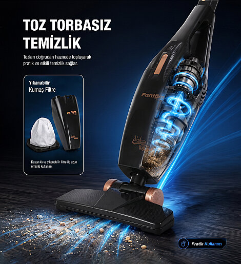 Fantom Hamarat P 1500 Toz Torbasız Dikey Süpürge Siyah - 7