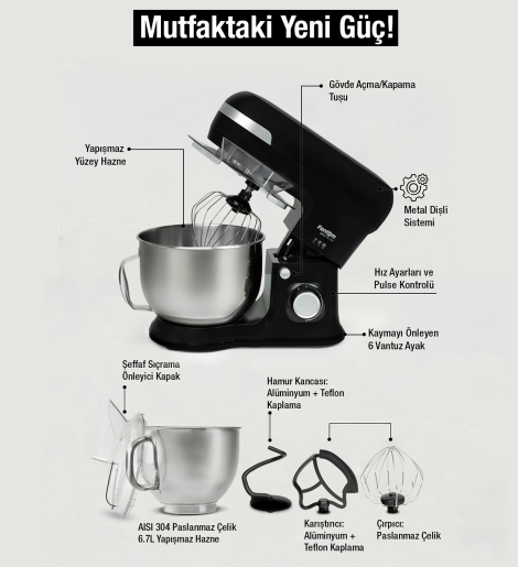 Fantom Nfest Hm 1500 Stand Mıxer Siyah - 6