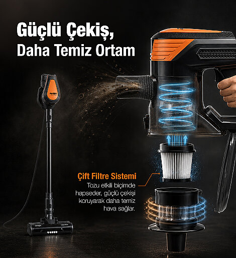 Fantom Pluto P 6000 Cyclone Dikey Elektrikli Süpürge Siyah - 10