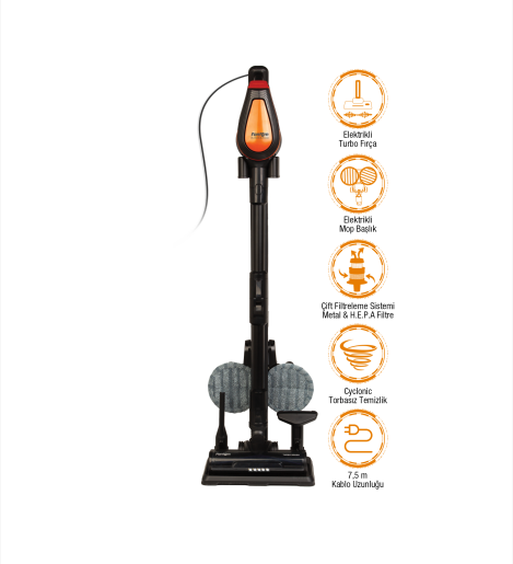 Fantom Pluto P 6100 Plus Cyclone Elektrikli Moplu Dikey Süpürge Siyah - 1