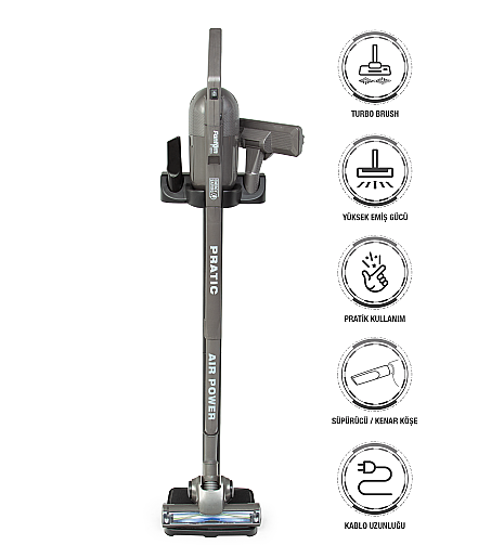 Fantom Pratic Aır Power P 1250 Antrasit Torbasız Dönebilen Turbo Başlıklı Dikey Süpürge - FANTOM