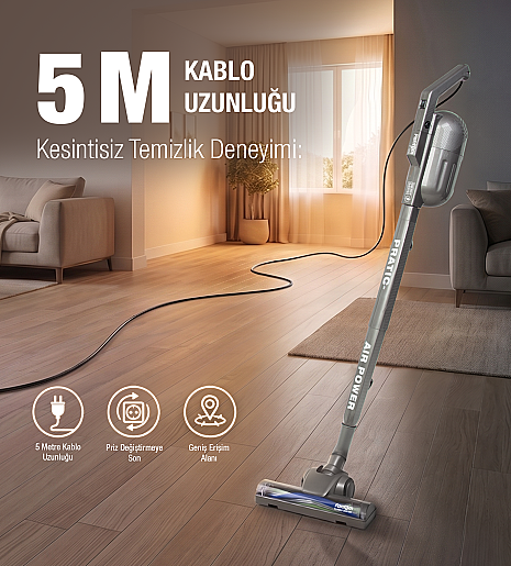 Fantom Pratıc Aır Power P 1250 Antrasit Torbasız Dönebilen Turbo Başlıklı Dikey Süpürge - 15