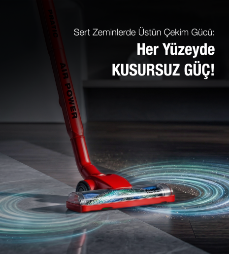  Fantom Pratic Aır Power P 1250 Kırmızı Torbasız Dönebilen Turbo Başlıklı Dikey Süpürge - 9