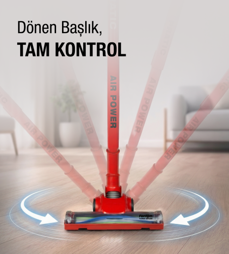 Fantom Pratic Aır Power P 1250 Kırmızı Torbasız Dönebilen Turbo Başlıklı Dikey Süpürge - 4