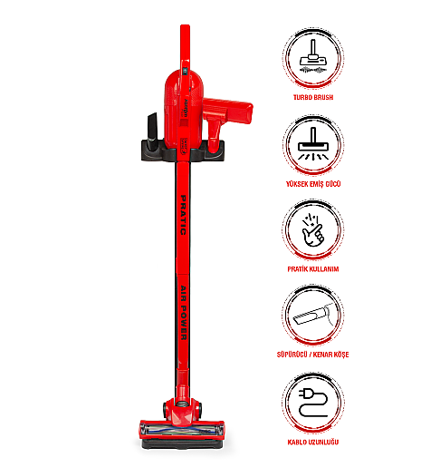  Fantom Pratic Aır Power P 1250 Kırmızı Torbasız Dönebilen Turbo Başlıklı Dikey Süpürge - 1