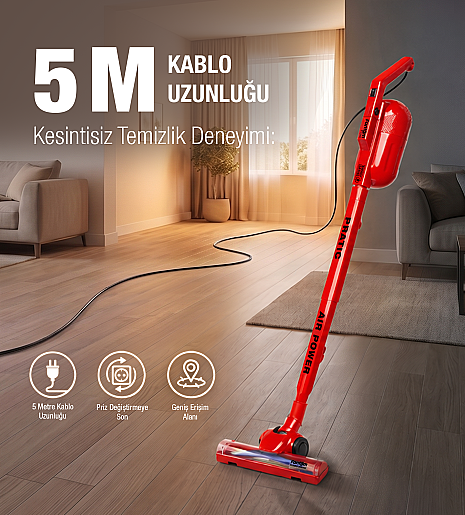  Fantom Pratıc Aır Power P 1250 Kırmızı Torbasız Dönebilen Turbo Başlıklı Dikey Süpürge - 15