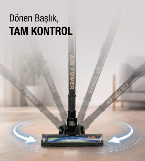 Fantom Pratic Aır Power P 1250 Siyah Torbasız Dönebilen Turbo Başlıklı Dikey Süpürge - 6