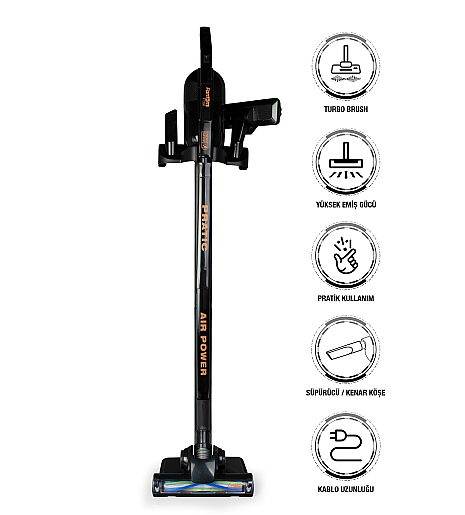Fantom Pratic Aır Power P 1250 Siyah Torbasız Dönebilen Turbo Başlıklı Dikey Süpürge - FANTOM