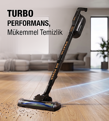Fantom Pratic Aır Power P 1250 Siyah Torbasız Dönebilen Turbo Başlıklı Dikey Süpürge - 7