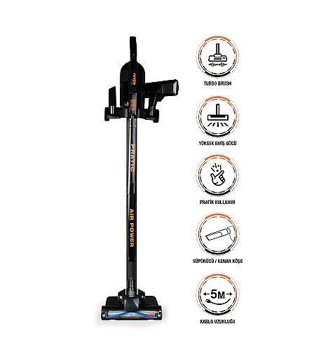 Fantom Pratıc Aır Power P 1250 Siyah Torbasız Dönebilen Turbo Başlıklı Dikey Süpürge 