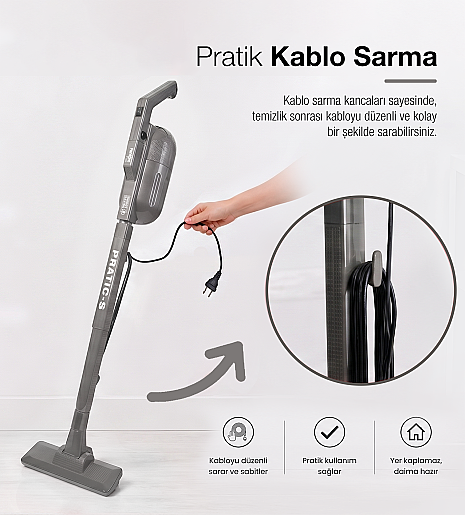 Fantom Pratıc-S P 1200 Toz Torbasız Dikey Süpürge Antrasit - 14