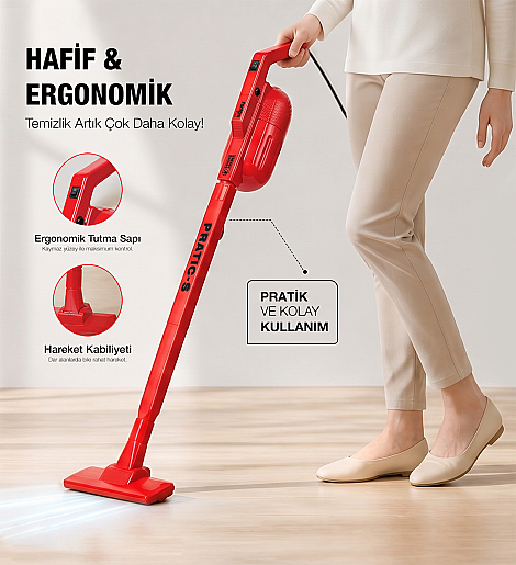Fantom Pratıc-S P 1200 Toz Torbasız Dikey Süpürge Kırmızı - 10