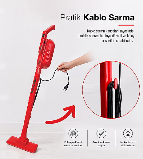 Fantom Pratıc-S P 1200 Toz Torbasız Dikey Süpürge Kırmızı - 14