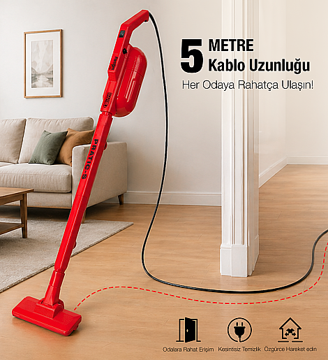 Fantom Pratıc-S P 1200 Toz Torbasız Dikey Süpürge Kırmızı - 13