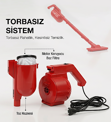 Fantom Pratıc-S P 1200 Toz Torbasız Dikey Süpürge Kırmızı - 12