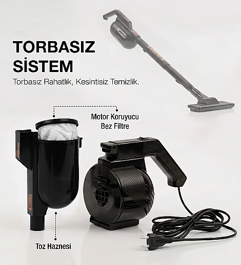 Fantom Pratıc-S P 1200 Toz Torbasız Dikey Süpürge Siyah - 12